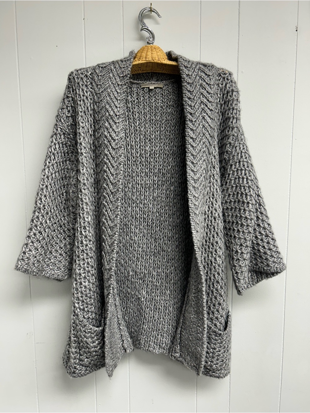 Joan Vass Gray Chunky Open-Front Cardigan Sweater